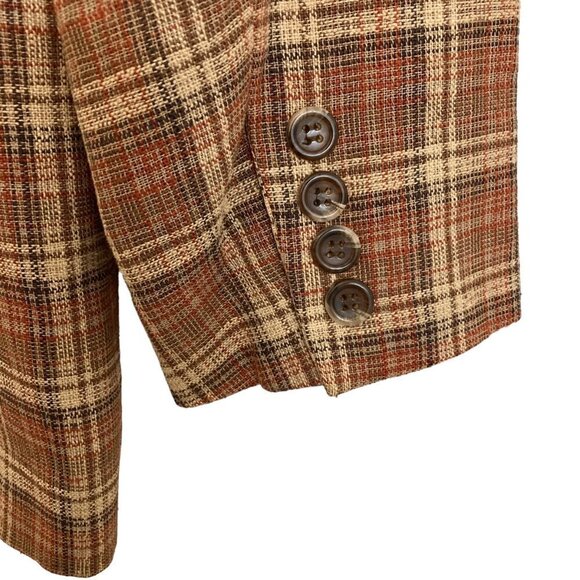 Vintage 90s EVAN-PICONE Academia Heritage Plaid Silk Blend Two Button Blazer - Picture 4 of 8